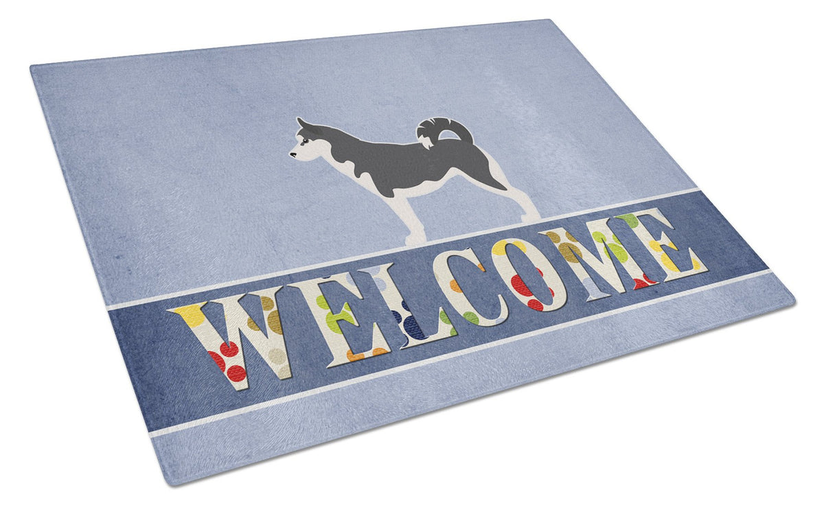 Siberian Husky Welcome Cutting Board Tempered Glass Kitchen Cutting Surface, Heat Resistant Chopping, Non-Slip Feet, Food Prep & Serving