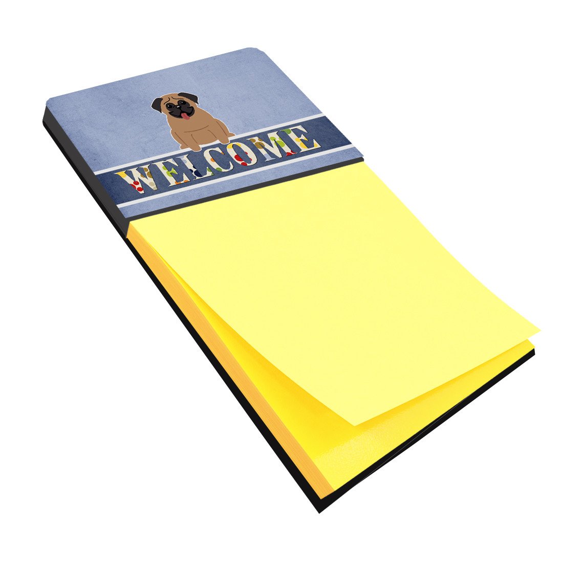 Pug Brown Welcome Watercolor Sticky Note Holder Refillable Dispenser Desk Accessory 3x3 Pad Gift