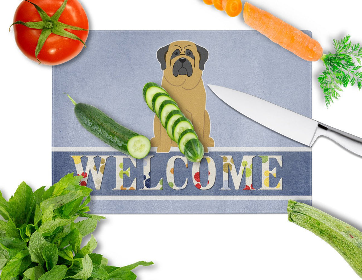Mastiff Welcome Cutting Board Tempered Glass Kitchen Cutting Surface, Heat Resistant Chopping, Non-Slip Feet, Food Prep & Serving