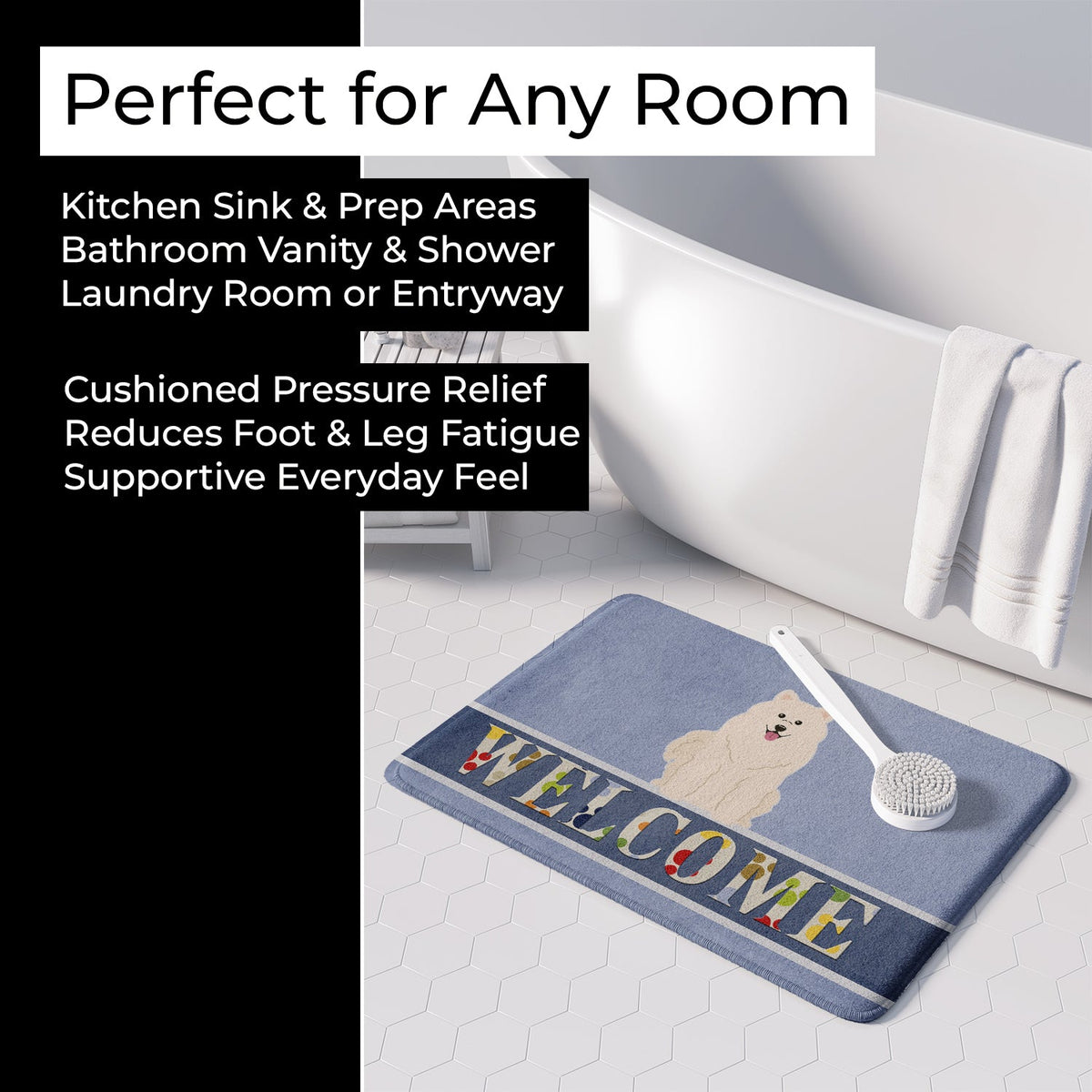 Samoyed Welcome Memory Foam Kitchen Mat Machine Washable Anti-Fatigue Cushion Comfort Bath or Kitchen Rug