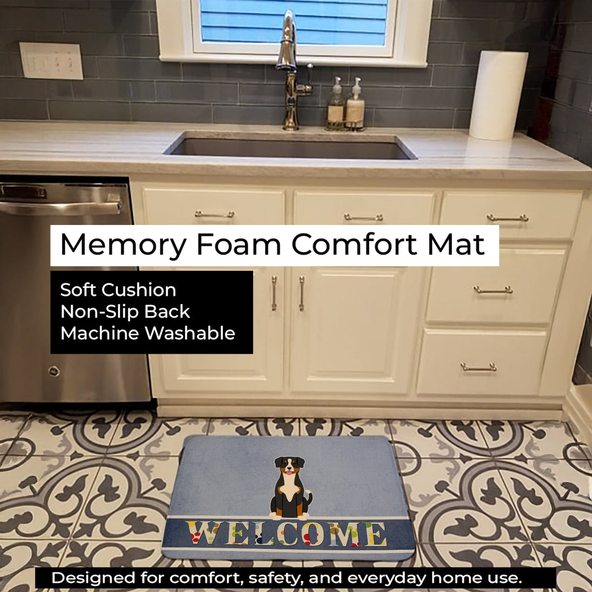 Entlebucher Welcome Memory Foam Kitchen Mat Machine Washable Anti-Fatigue Cushion Comfort Bath or Kitchen Rug