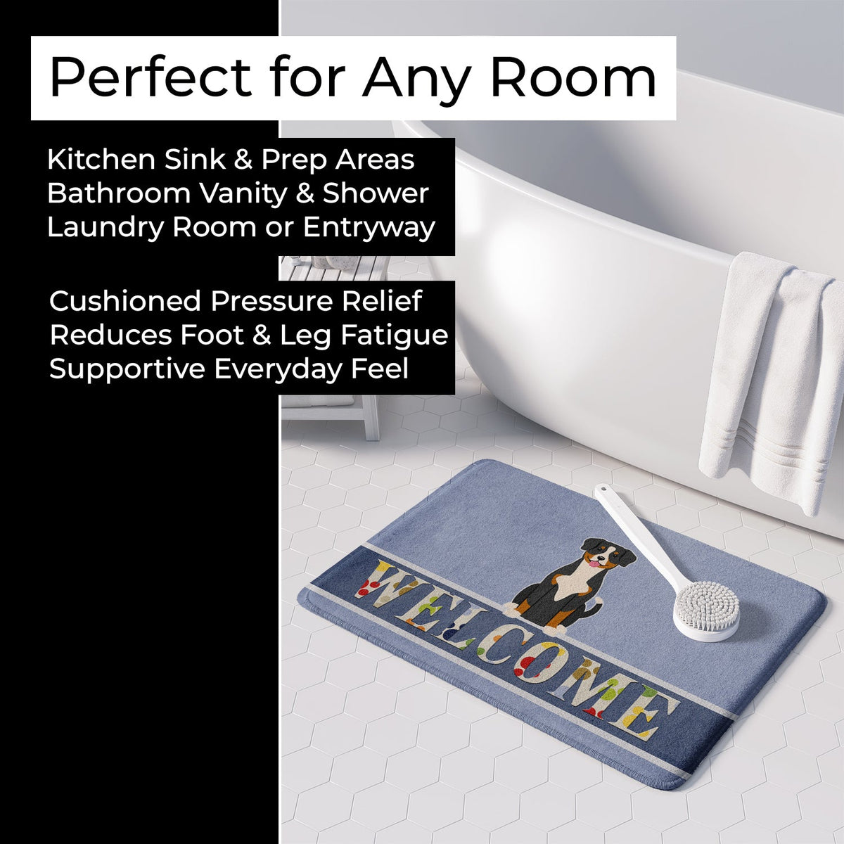Entlebucher Welcome Memory Foam Kitchen Mat Machine Washable Anti-Fatigue Cushion Comfort Bath or Kitchen Rug