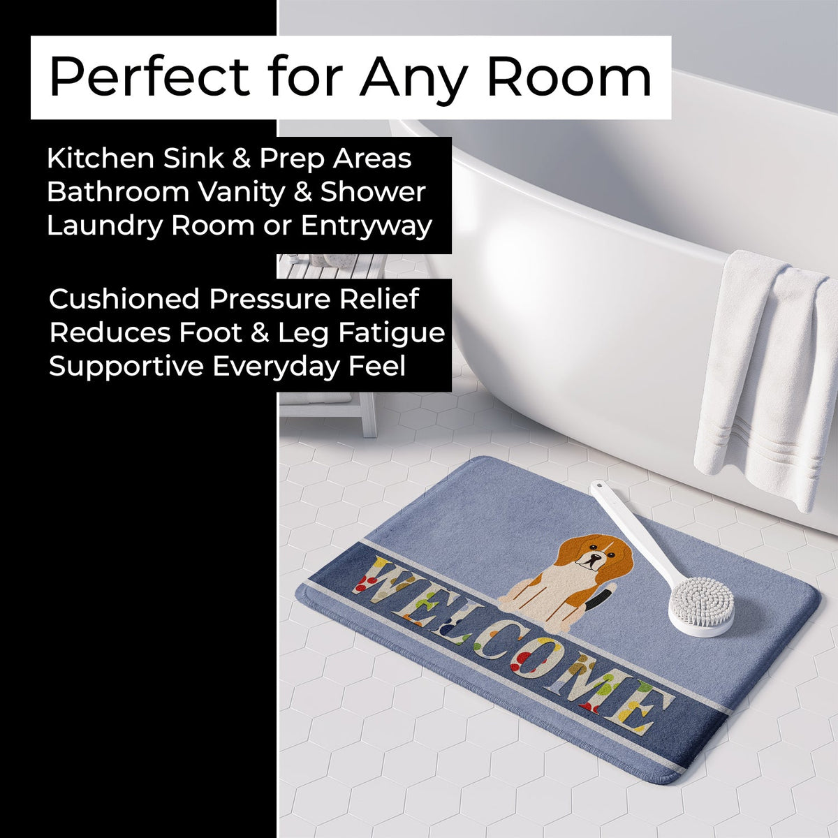 Beagle Tricolor Welcome Memory Foam Kitchen Mat Machine Washable Anti-Fatigue Cushion Comfort Bath or Kitchen Rug