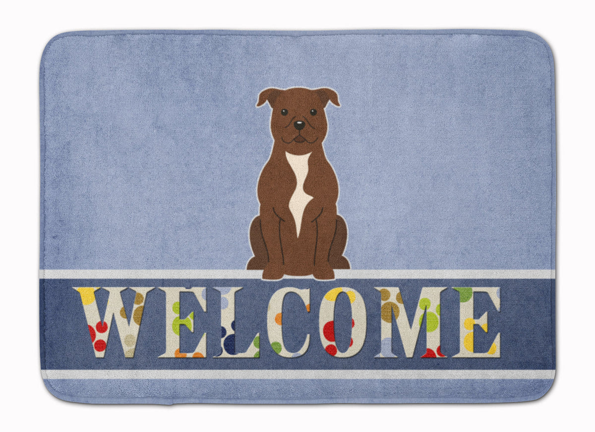 Staffordshire Bull Terrier Chocolate Welcome Memory Foam Kitchen Mat Machine Washable Anti-Fatigue Cushion Comfort Bath or Kitchen Rug