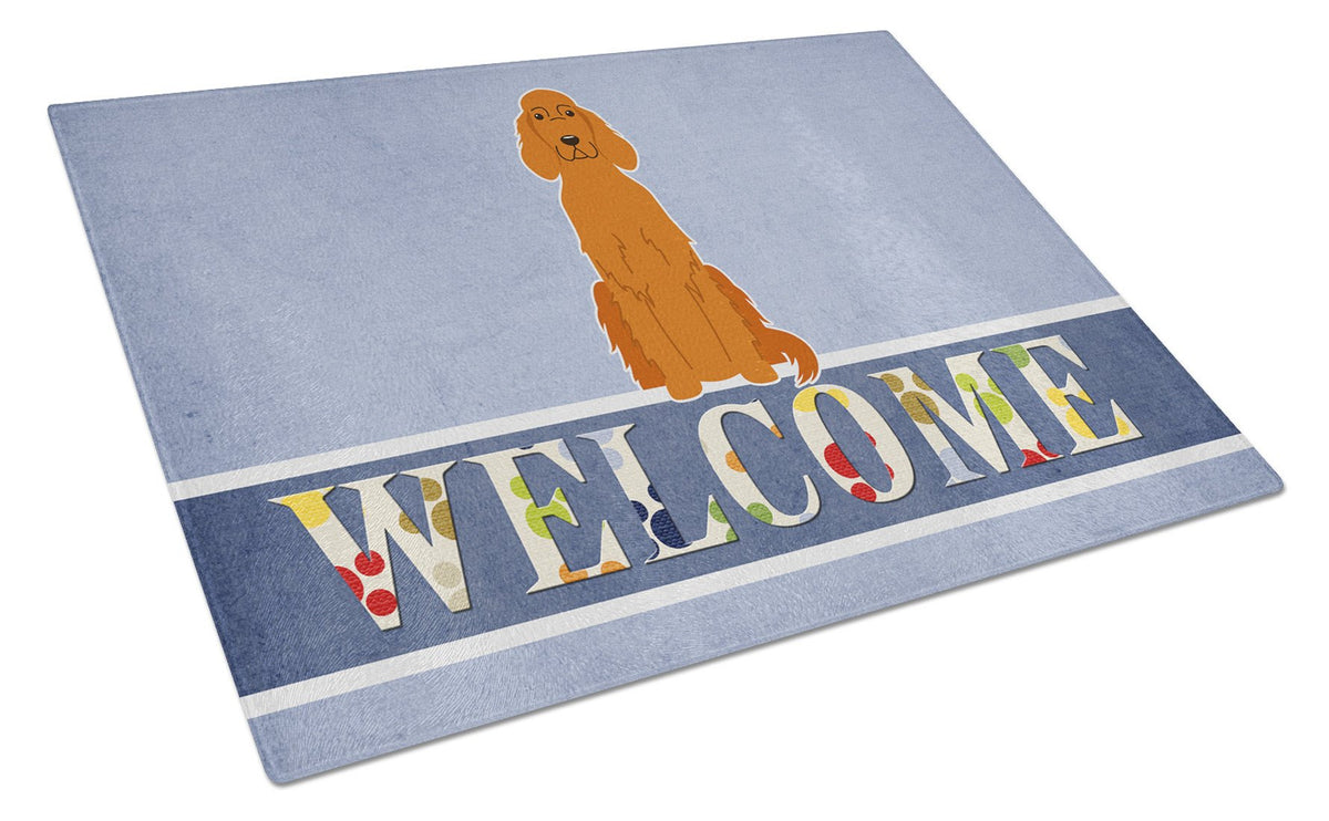 Irish Setter Welcome Cutting Board Tempered Glass Kitchen Cutting Surface, Heat Resistant Chopping, Non-Slip Feet, Food Prep & Serving