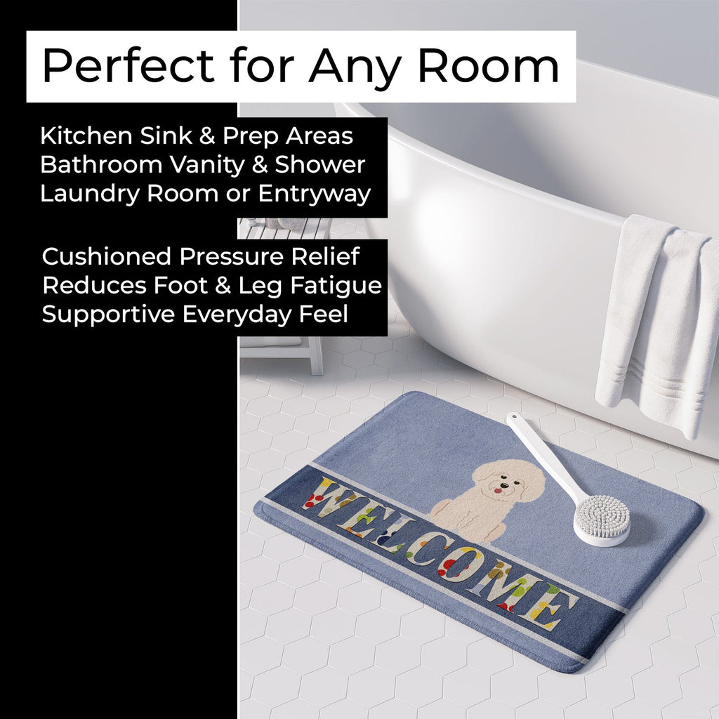 Bichon Frise Welcome Memory Foam Kitchen Mat Machine Washable Anti-Fatigue Cushion Comfort Bath or Kitchen Rug