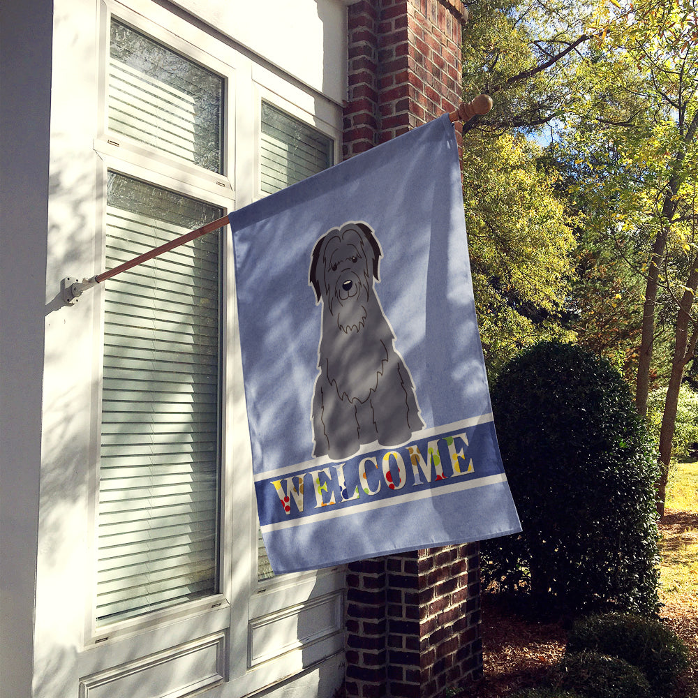 Briard Black Welcome House Flag 28x40 Porch Sleeve Pole Decorative Outside Yard Banner Artwork Wall Hanging, Polyester