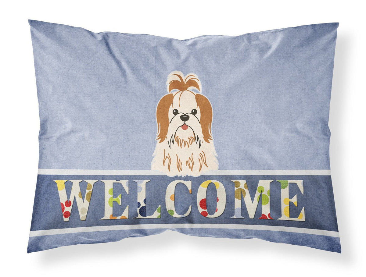 Shih Tzu Red White Welcome Standard Pillowcase Lightweight Super Soft Easy Care Decorative Artwork Pillowcase, Standard