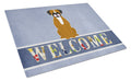 Flashy Fawn Boxer Welcome Cutting Board Tempered Glass Kitchen Cutting Surface, Heat Resistant Chopping, Non-Slip Feet, Food Prep & Serving