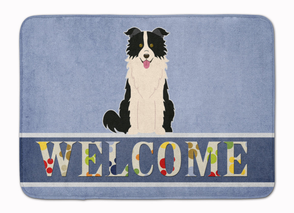 Border Collie Black White Welcome Memory Foam Kitchen Mat Machine Washable Anti-Fatigue Cushion Comfort Bath or Kitchen Rug
