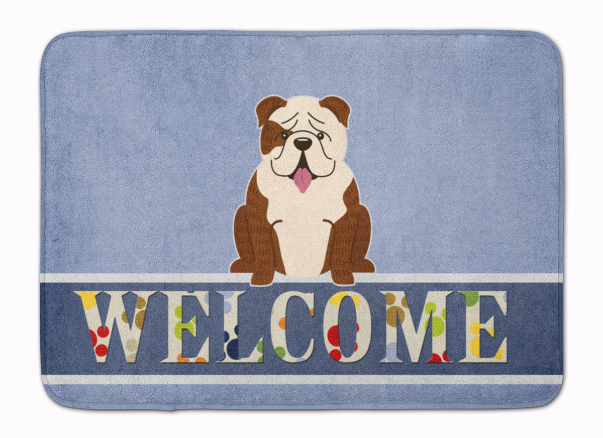 English Bulldog Brindle White Welcome Memory Foam Kitchen Mat Machine Washable Anti-Fatigue Cushion Comfort Bath or Kitchen Rug