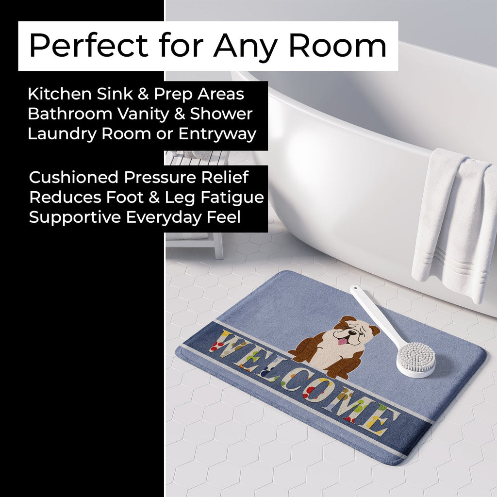 English Bulldog Brindle White Welcome Memory Foam Kitchen Mat Machine Washable Anti-Fatigue Cushion Comfort Bath or Kitchen Rug