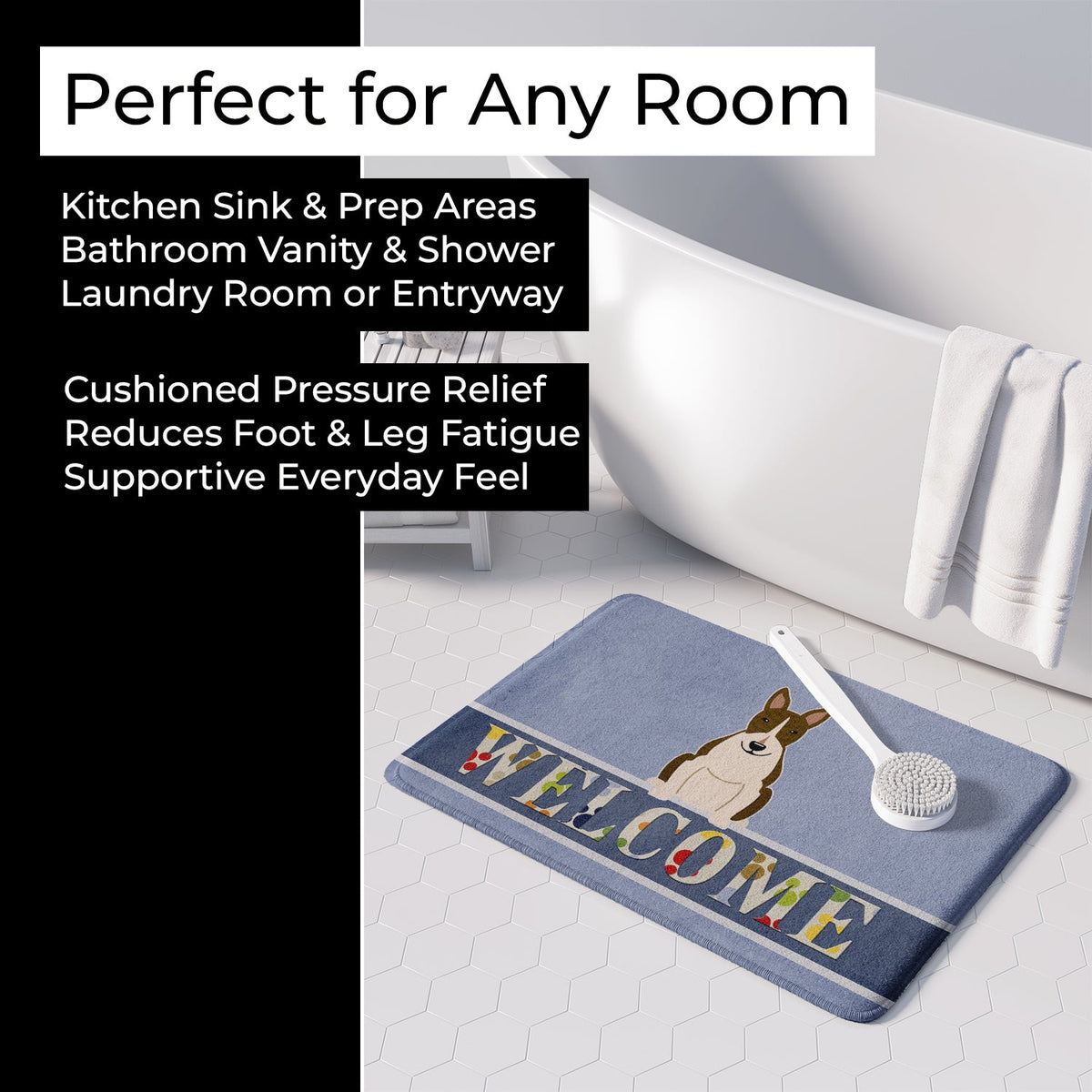 Bull Terrier Dark Brindle Welcome Memory Foam Kitchen Mat Machine Washable Anti-Fatigue Cushion Comfort Bath or Kitchen Rug