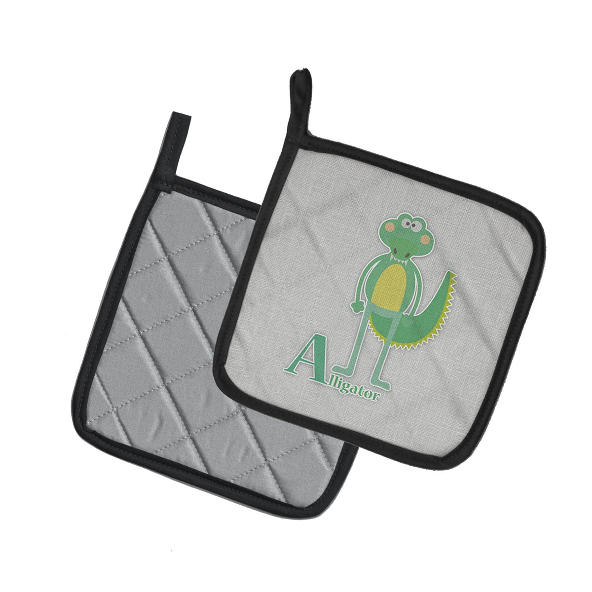 Alphabet A for Alligator Pot Holder Set of 2 Heat Resistant Quilted Hot Pads 7.5 x 7.5 Inch, Insulated Kitchen Trivets for Cooking & Baking