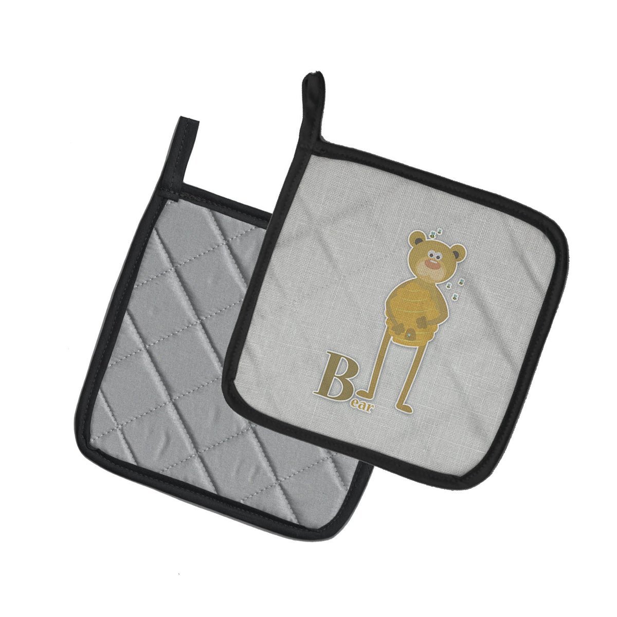 Alphabet B for Bear Pot Holder Set of 2 Heat Resistant Quilted Hot Pads 7.5 x 7.5 Inch, Insulated Kitchen Trivets for Cooking & Baking