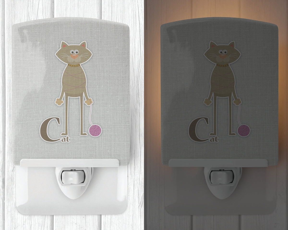 Alphabet C for Cat Ceramic Night Light Compact, UL-Certified, Ideal for Bedroom, Bathroom, Nursery, Hallway, Kitchen, 6x4x3, Multicolor