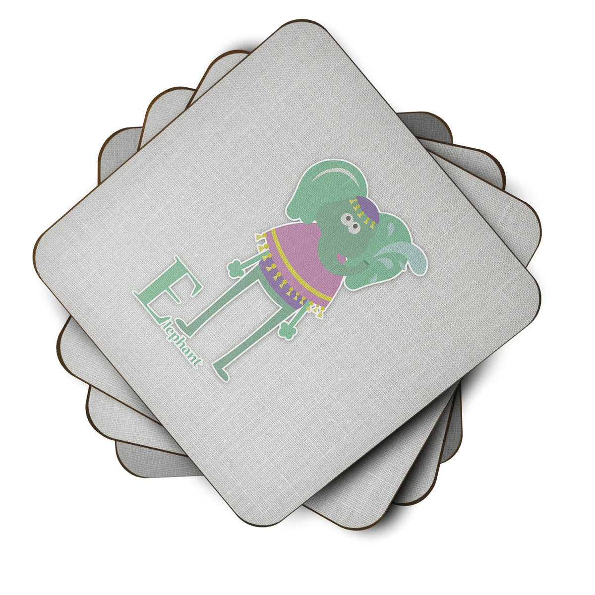 Alphabet E for Elephant Foam Coasters Set of 4 Cup Coasters for Indoor Outdoor, Tabletop Protection, Anti Slip, Mouse pad Material