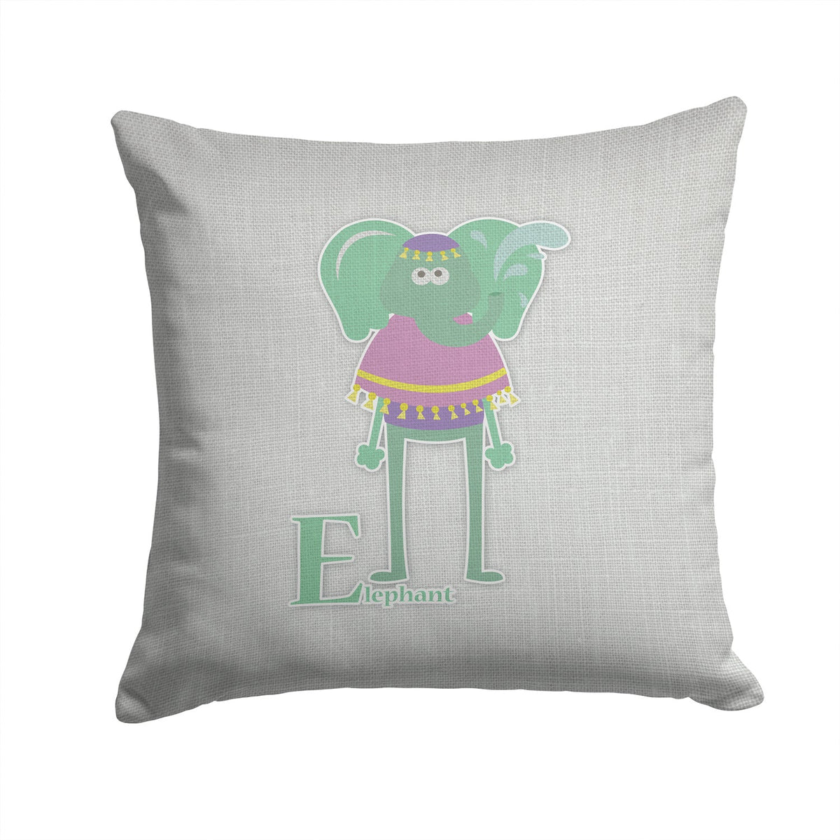 Alphabet E for Elephant Decorative Throw Pillow 14x14 Indoor Outdoor Accent Cushion, Fabric Cover with Insert for Sofa, Bed, Porch & Living Room