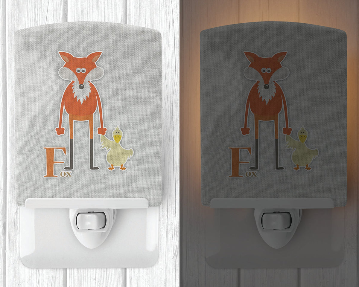 Alphabet F for Fox Ceramic Night Light Compact, UL-Certified, Ideal for Bedroom, Bathroom, Nursery, Hallway, Kitchen, 6x4x3, Multicolor