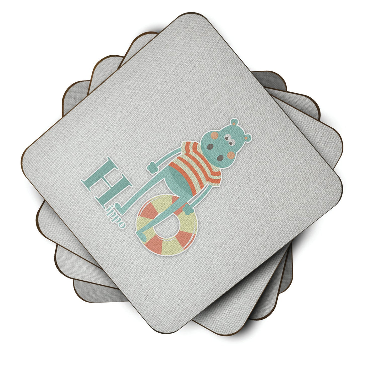 Alphabet H for Hippopotamus Foam Coasters Set of 4 Cup Coasters for Indoor Outdoor, Tabletop Protection, Anti Slip, Mouse pad Material