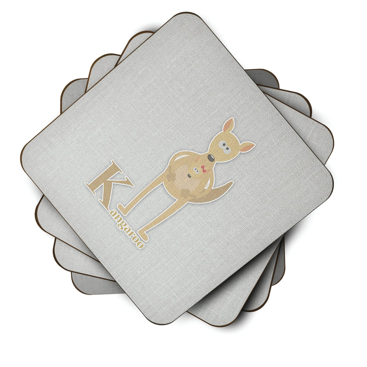 Alphabet K for Kangaroo Foam Coasters Set of 4 Cup Coasters for Indoor Outdoor, Tabletop Protection, Anti Slip, Mouse pad Material