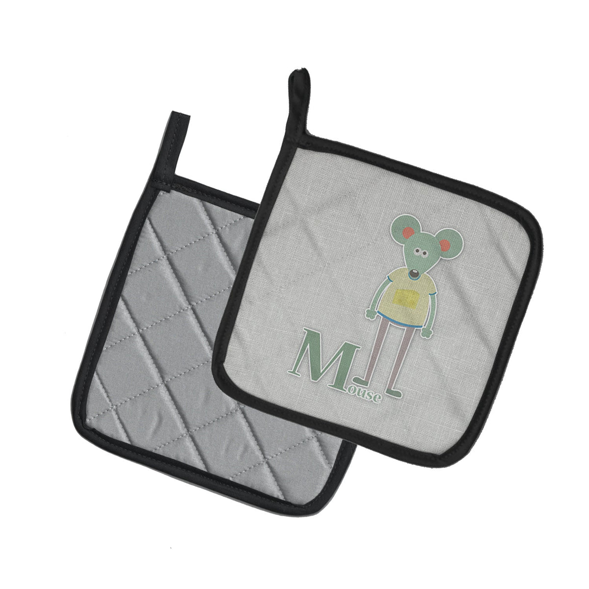 Alphabet M for Mouse Pot Holder Set of 2 Heat Resistant Quilted Hot Pads 7.5 x 7.5 Inch, Insulated Kitchen Trivets for Cooking & Baking