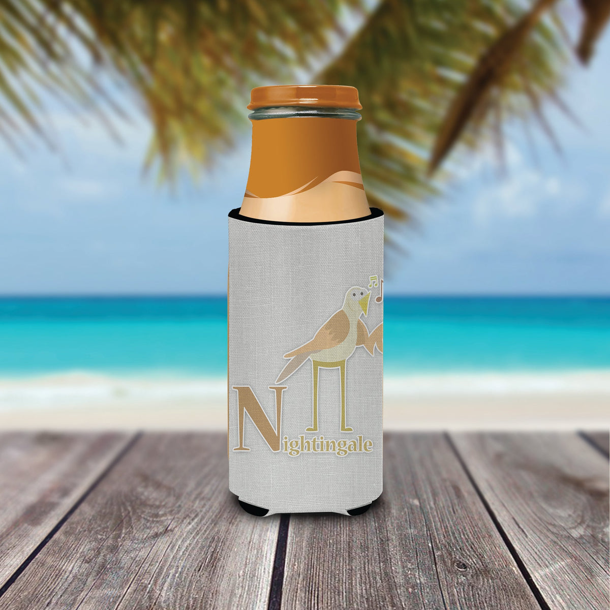Alphabet N for Nightingale Slim Can Hugger , Insulated Foam Hugger for 12 oz Slim Cans, Beer Bottles & Water Bottles, Printed in USA