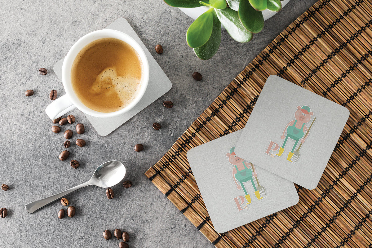 Alphabet P for Pig Foam Coasters Set of 4 Cup Coasters for Indoor Outdoor, Tabletop Protection, Anti Slip, Mouse pad Material