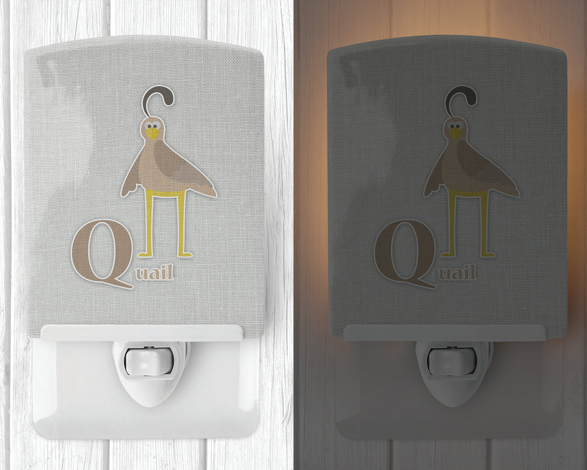 Alphabet Q for Quail Ceramic Night Light Compact, UL-Certified, Ideal for Bedroom, Bathroom, Nursery, Hallway, Kitchen, 6x4x3, Multicolor