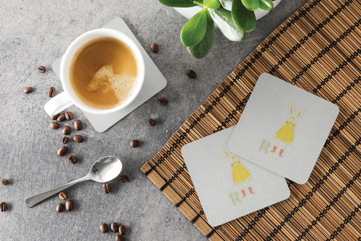Alphabet R for Rabbit Foam Coasters Set of 4 Cup Coasters for Indoor Outdoor, Tabletop Protection, Anti Slip, Mouse pad Material