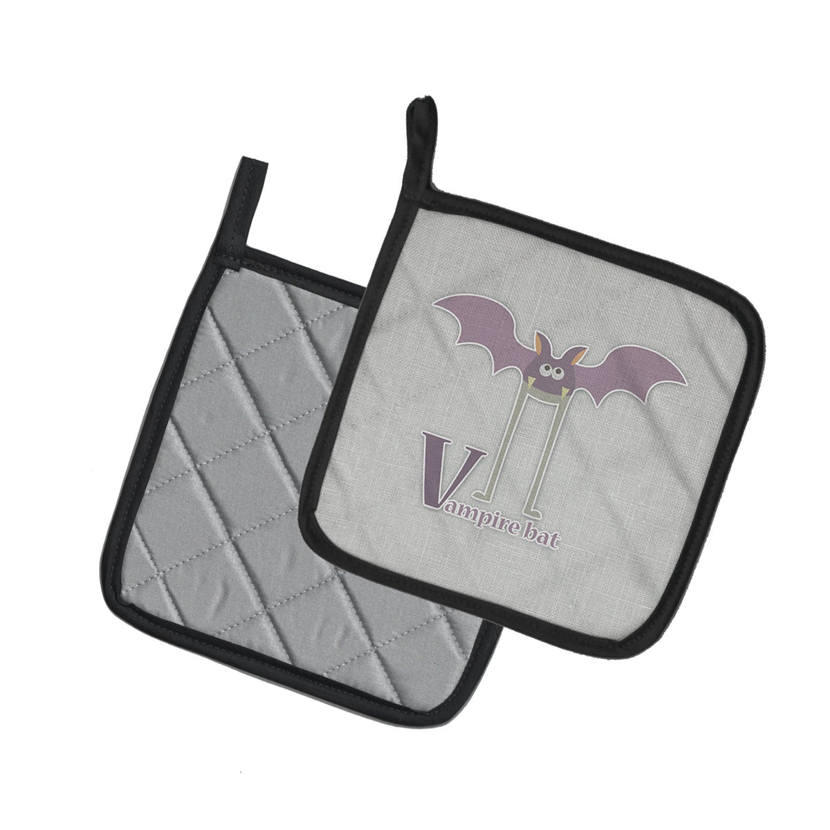 Alphabet V for Vampire Bat Pot Holder Set of 2 Heat Resistant Quilted Hot Pads 7.5 x 7.5 Inch, Insulated Kitchen Trivets for Cooking & Baking