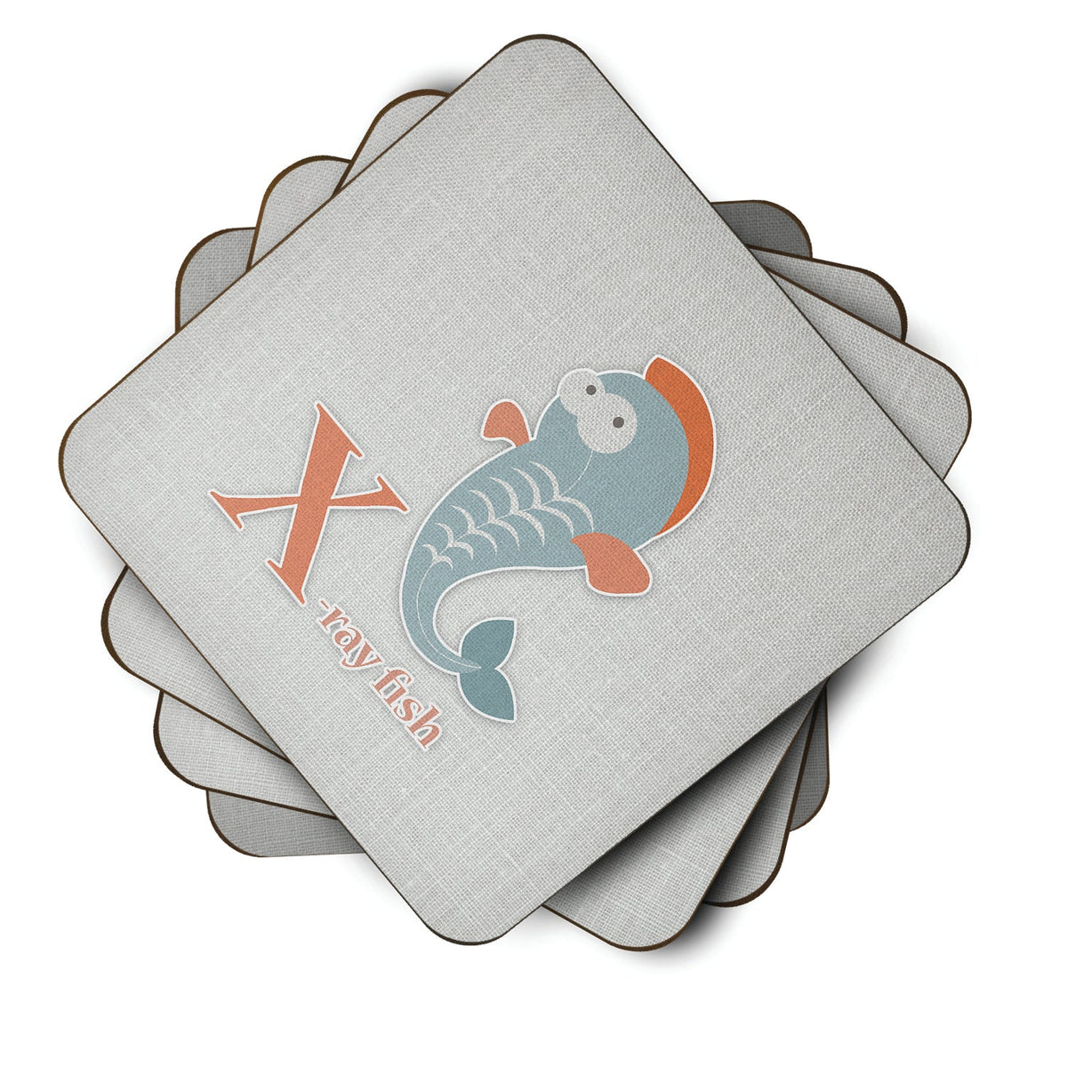 Alphabet X for Xray Fish Foam Coasters Set of 4 Cup Coasters for Indoor Outdoor, Tabletop Protection, Anti Slip, Mouse pad Material