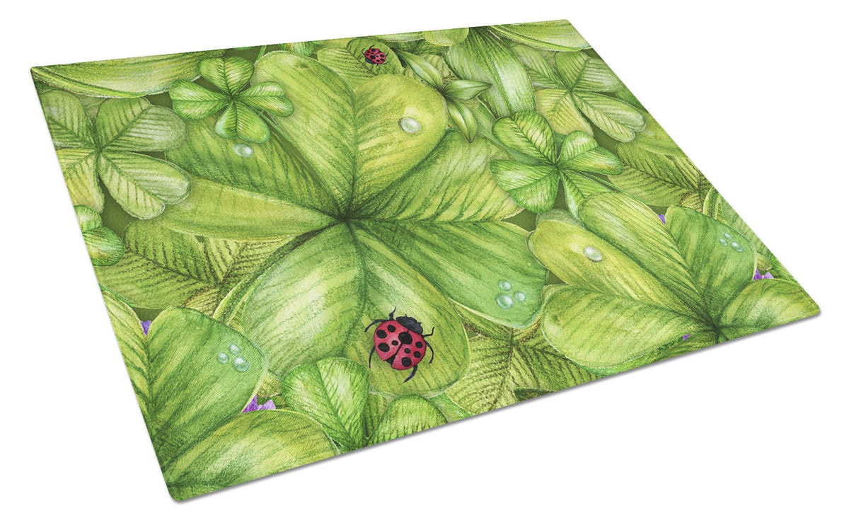 Shamrocks and Lady bugs Cutting Board Tempered Glass Kitchen Cutting Surface, Heat Resistant Chopping, Non-Slip Feet, Food Prep & Serving