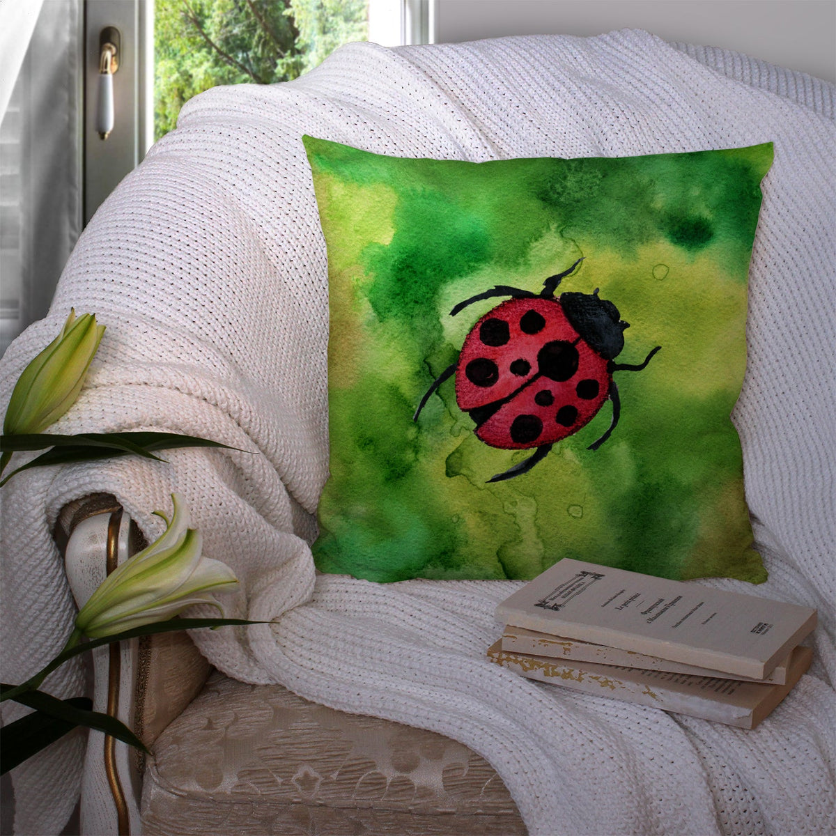 Irish Lady Bug Decorative Throw Pillow 14x14 Indoor Outdoor Accent Cushion, Fabric Cover with Insert for Sofa, Bed, Porch & Living Room