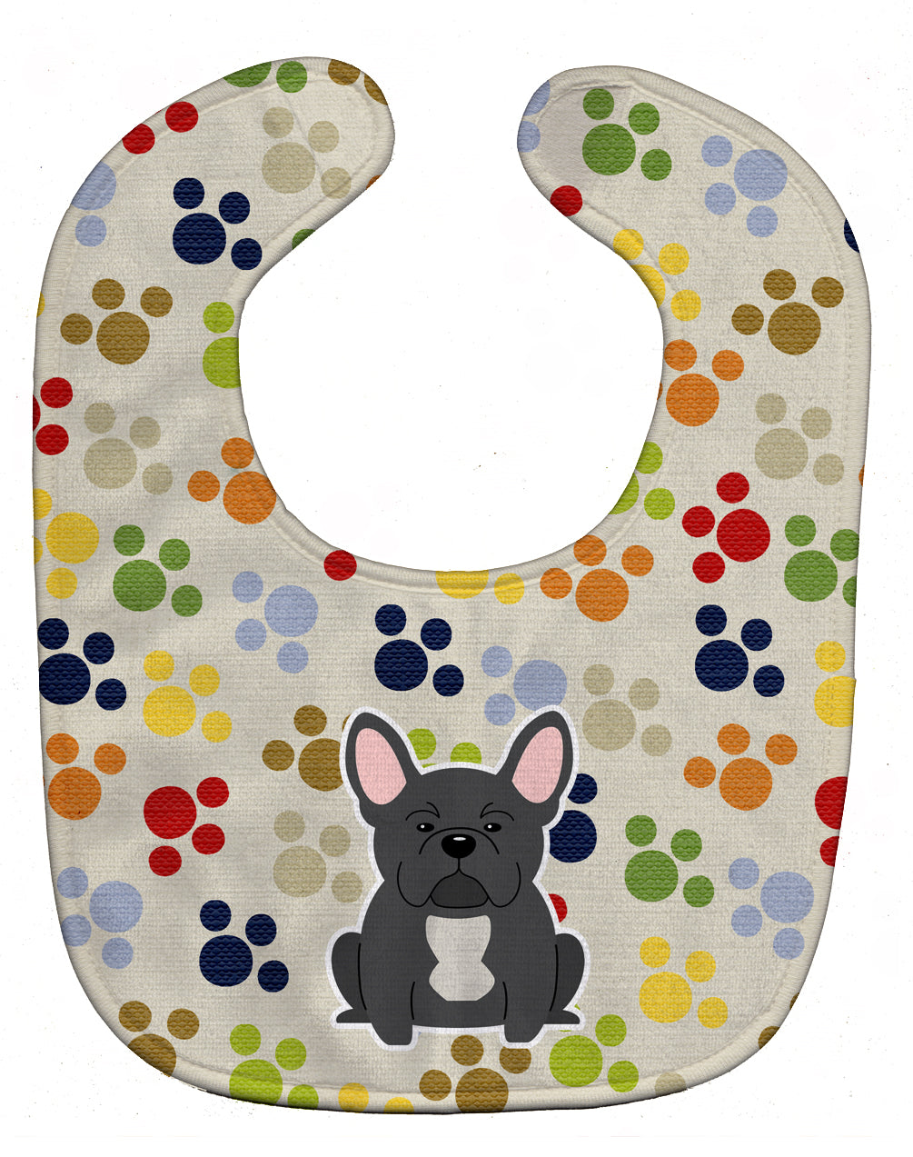 Pawprints French Bulldog Black Baby Bib Easy-Clean Baby Bib Baby Feeding Accessory Baby Mealtime Essential, 10 x 13, Multicolor