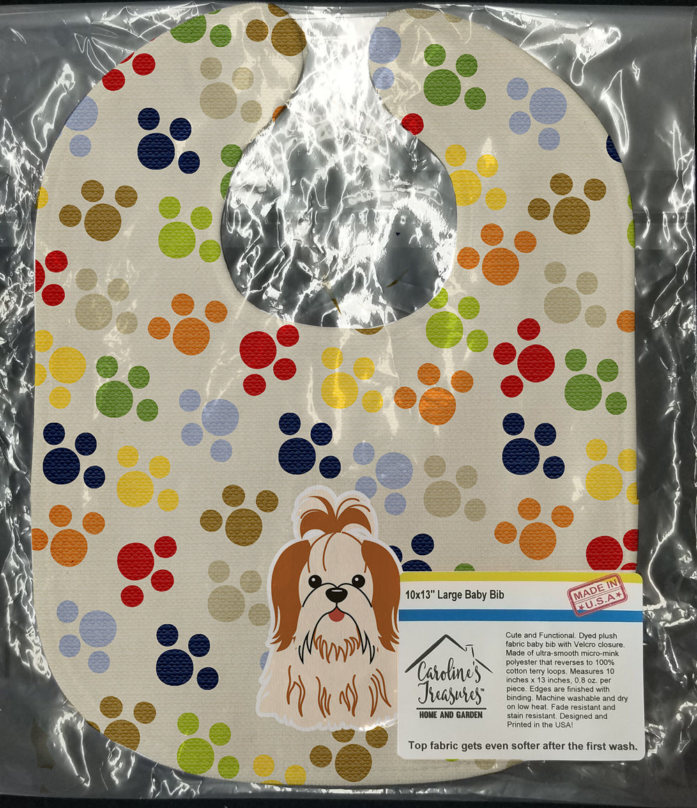 Pawprints Shih Tzu Red White Baby Bib Easy-Clean Baby Bib Baby Feeding Accessory Baby Mealtime Essential, 10 x 13, Multicolor