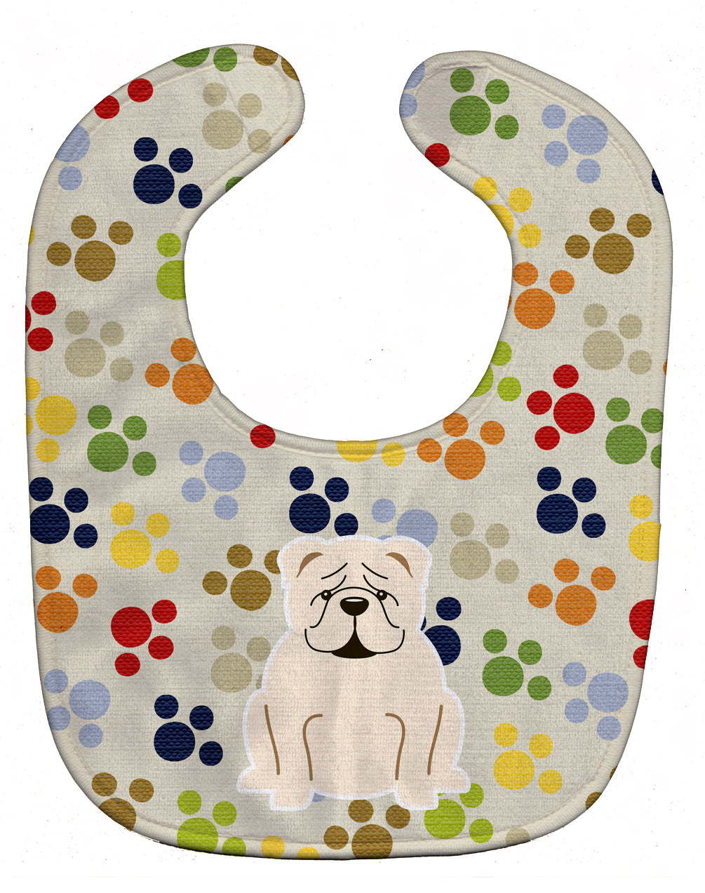 Pawprints English Bulldog White Baby Bib Easy-Clean Baby Bib Baby Feeding Accessory Baby Mealtime Essential, 10 x 13, Multicolor