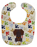 Pawprints Wire Haired Dachshund Chocolate Baby Bib Easy-Clean Baby Bib Baby Feeding Accessory Baby Mealtime Essential, 10 x 13, Multicolor