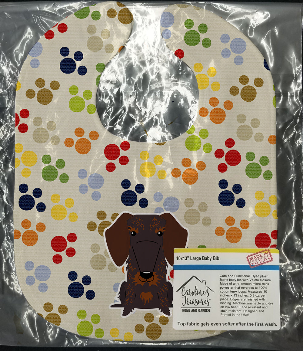 Pawprints Wire Haired Dachshund Chocolate Baby Bib Easy-Clean Baby Bib Baby Feeding Accessory Baby Mealtime Essential, 10 x 13, Multicolor