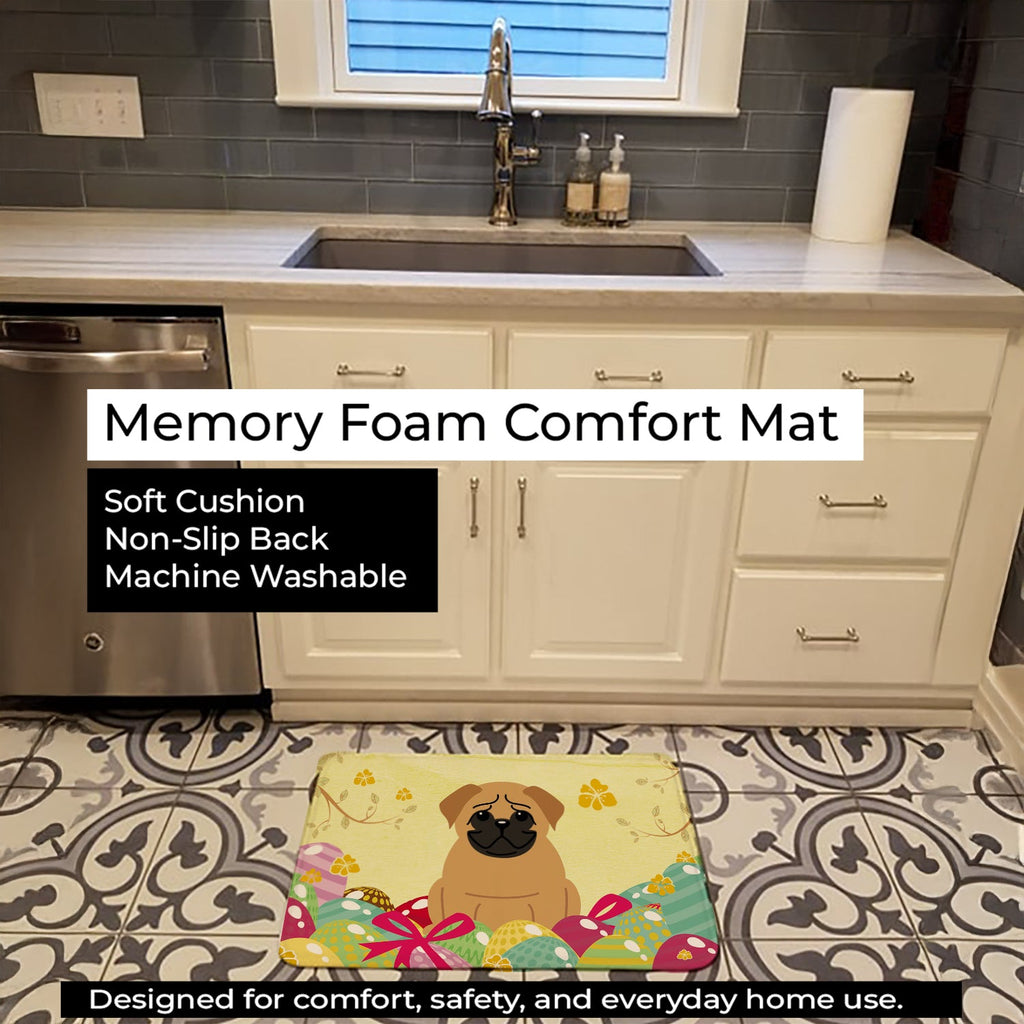 Easter Eggs Pug Brown Memory Foam Kitchen Mat Machine Washable Anti-Fatigue Cushion Comfort Bath or Kitchen Rug
