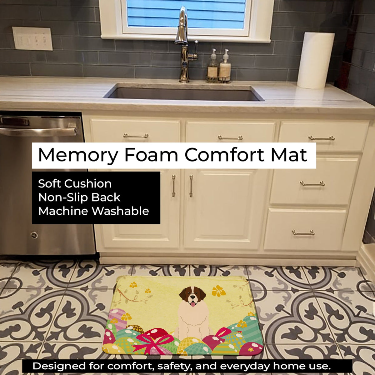 Easter Eggs Moscow Watchdog Memory Foam Kitchen Mat Machine Washable Anti-Fatigue Cushion Comfort Bath or Kitchen Rug