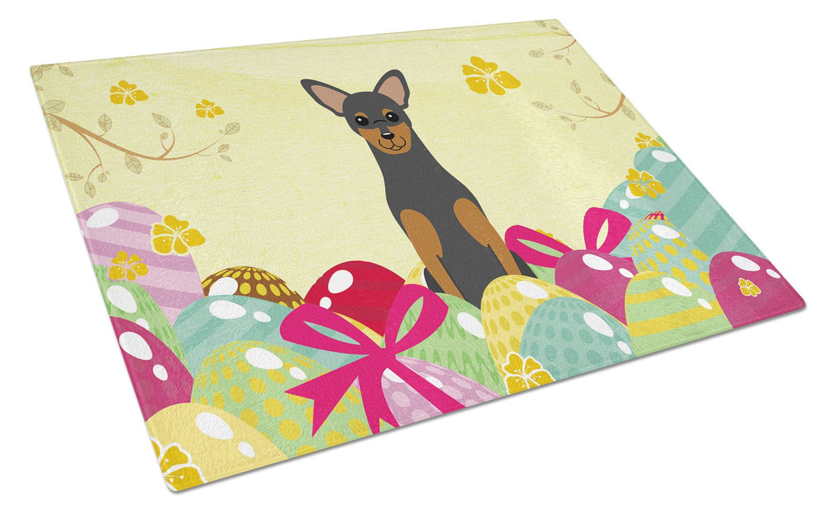 Easter Eggs Manchester Terrier Cutting Board Tempered Glass Kitchen Cutting Surface, Heat Resistant Chopping, Non-Slip Feet, Food Prep & Serving