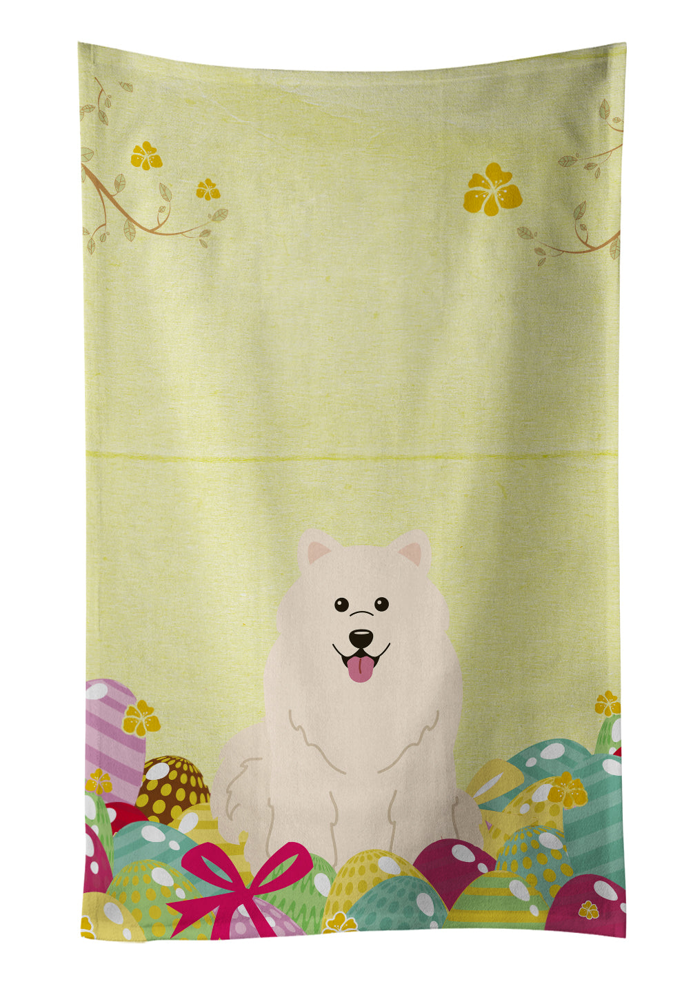 Easter Eggs Samoyed Kitchen Towel Velour Plush Front and Cotton Loop Back Machine Washable