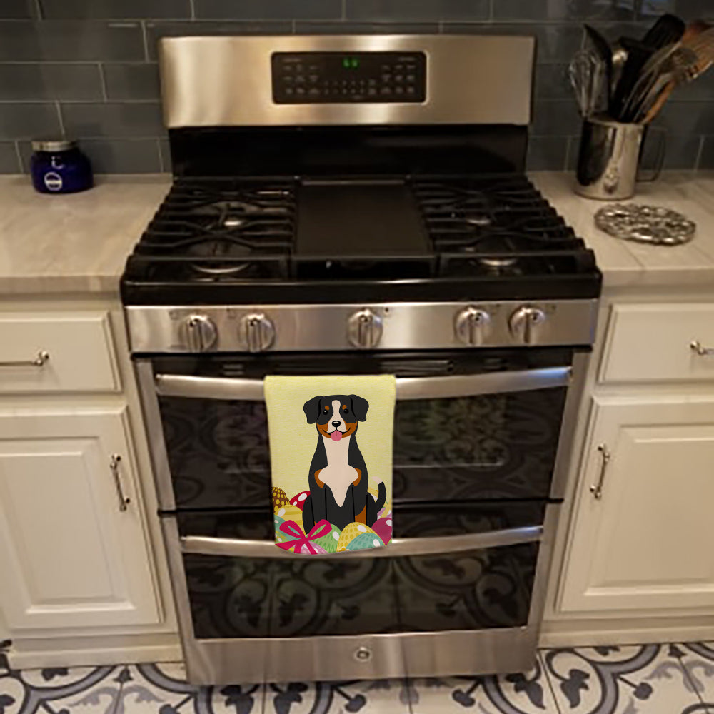 Easter Eggs Entlebucher Kitchen Towel Velour Plush Front and Cotton Loop Back Machine Washable