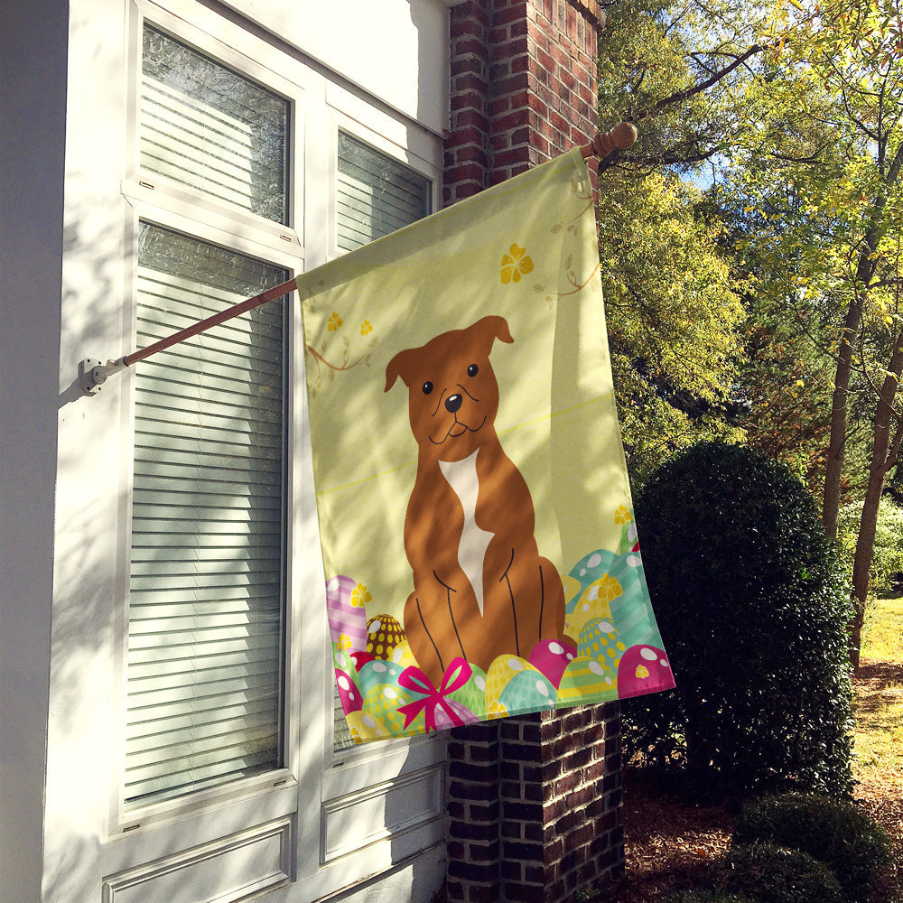 Easter Eggs Staffordshire Bull Terrier Brown House Flag 28x40 Porch Sleeve Pole Decorative Outside Yard Banner Artwork Wall Hanging, Polyester