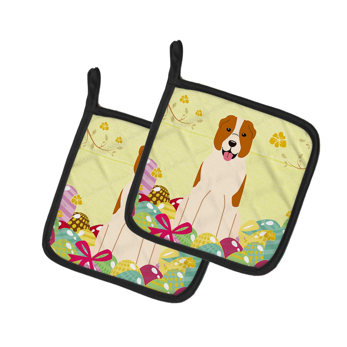 Easter Eggs Central Asian Shepherd Dog Pot Holder Set of 2 Heat Resistant Quilted Hot Pads 7.5 x 7.5 Inch, Insulated Kitchen Trivets for Cooking & Baking