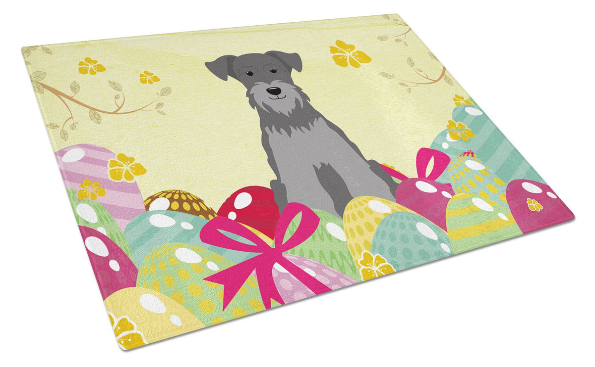 Easter Eggs Miniature Schnauzer Black Silver Cutting Board Tempered Glass Kitchen Cutting Surface, Heat Resistant Chopping, Non-Slip Feet, Food Prep & Serving