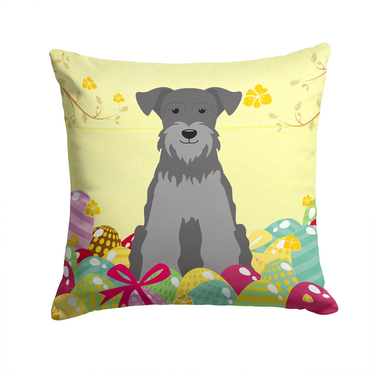 Easter Eggs Miniature Schnauzer Black Silver Decorative Throw Pillow 14x14 Indoor Outdoor Accent Cushion, Fabric Cover with Insert for Sofa, Bed, Porch & Living Room