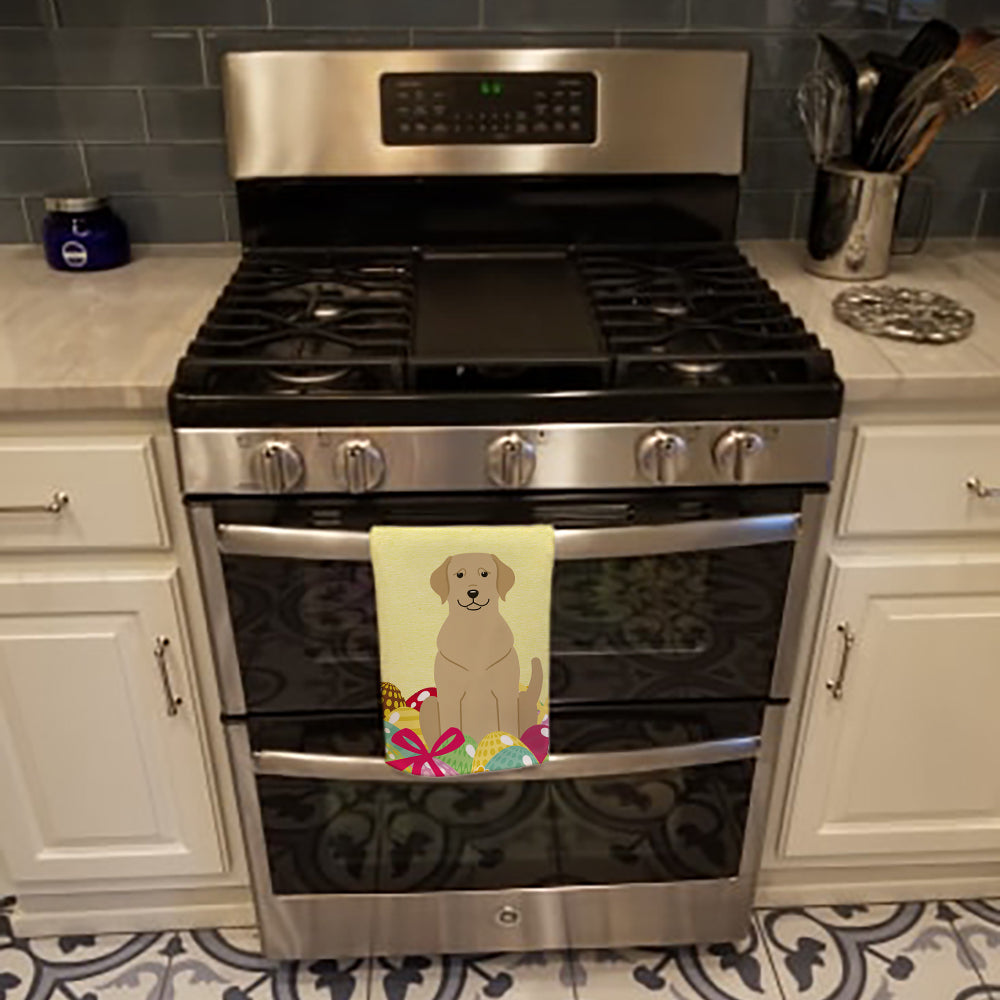 Easter Eggs Yellow Labrador Kitchen Towel Velour Plush Front and Cotton Loop Back Machine Washable