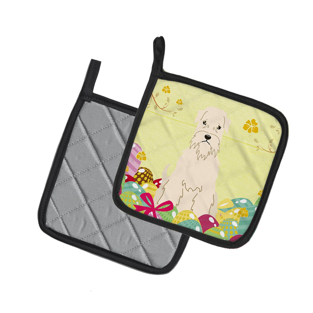 Easter Eggs Soft Coated Wheaten Terrier Pot Holder Set of 2 Heat Resistant Quilted Hot Pads 7.5 x 7.5 Inch, Insulated Kitchen Trivets for Cooking & Baking
